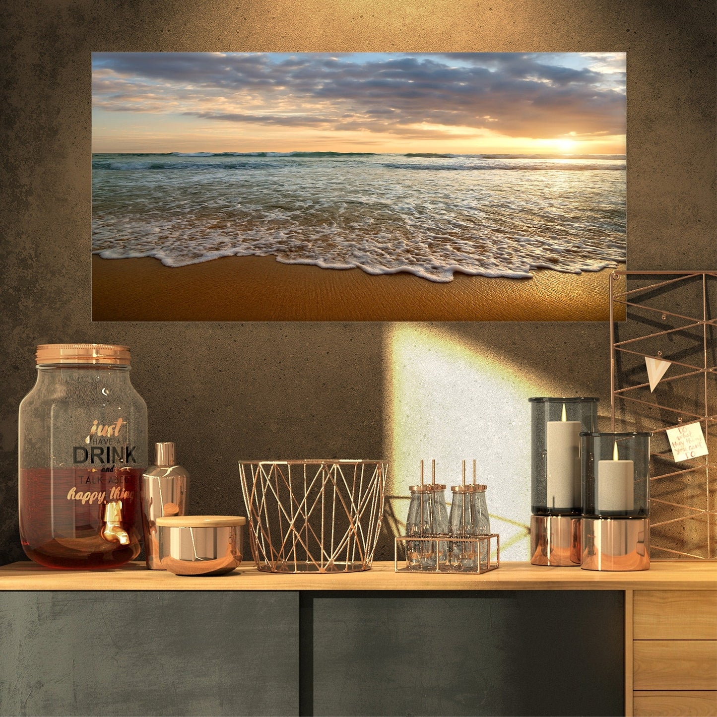 Bright Cloudy Sunset in Calm Ocean - Contemporary Seascape Art Canvas