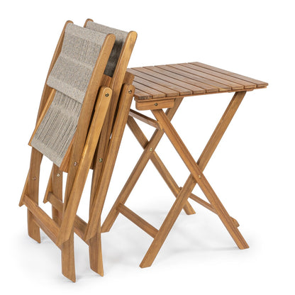 Cadiz Modern Coastal 3-Piece Acacia Wood Outdoor Folding Bistro Set, by JONATHAN Y