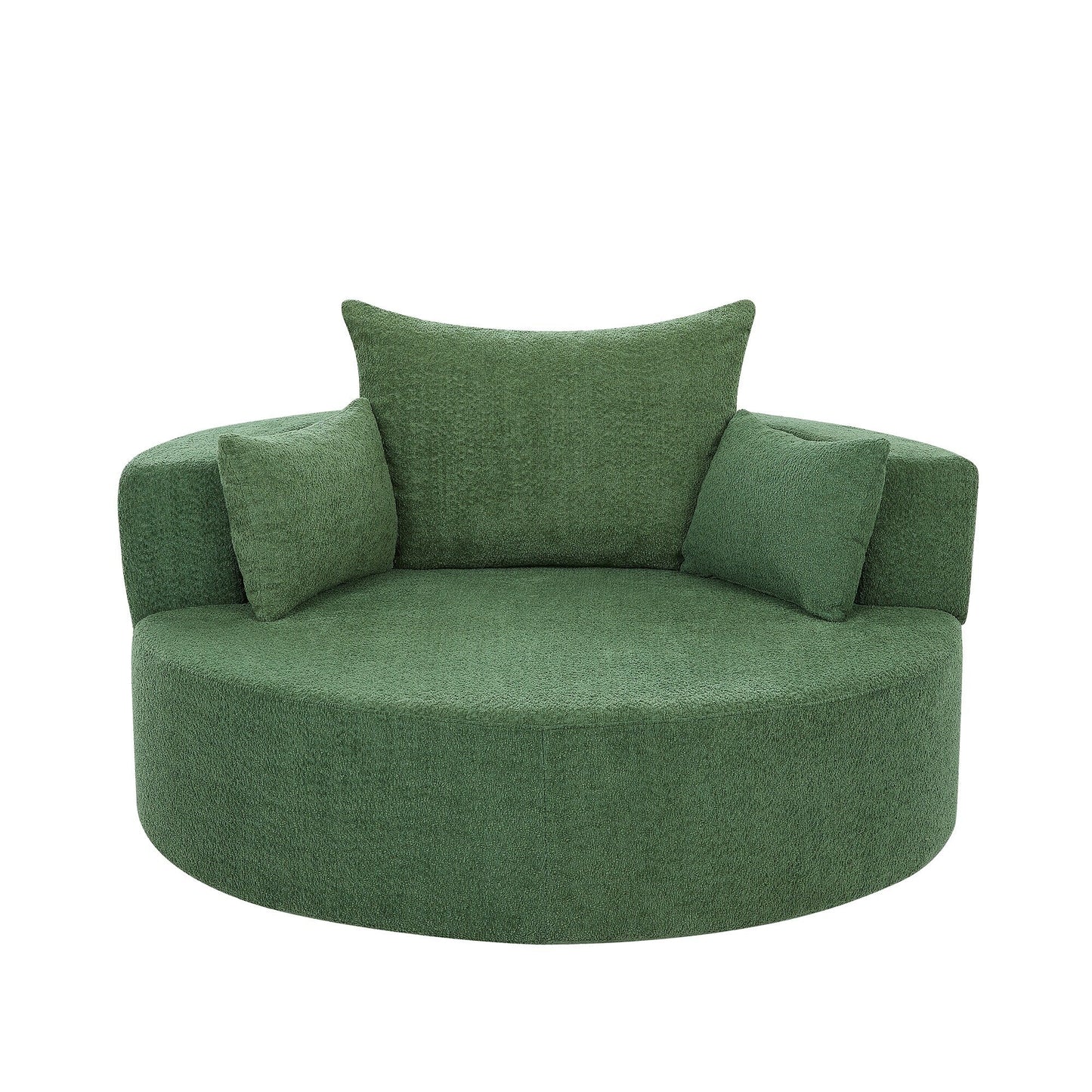 Chenille Accent Barrel Chair Lounge Chair, Round Sofa Chair Armchair with 360-Degree Swivel Base and 3 Removable Pillows