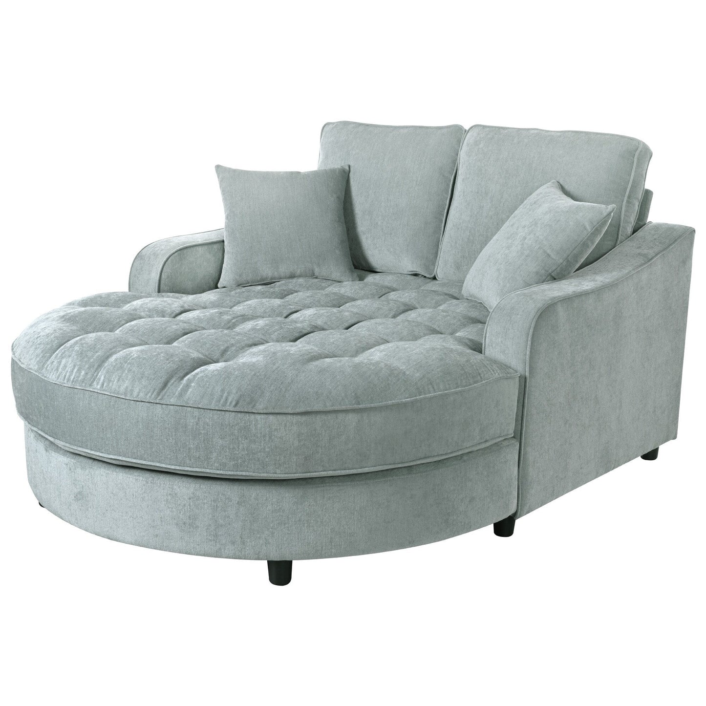 Chenille Chaise Lounge Sofa Bed, Upholstered Sofa Couch with Tufted Backrest and 2 Detachable Pillows for Living Room