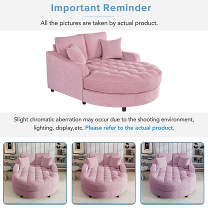 Chenille Chaise Lounge Sofa Bed, Upholstered Sofa Couch with Tufted Backrest and 2 Detachable Pillows for Living Room