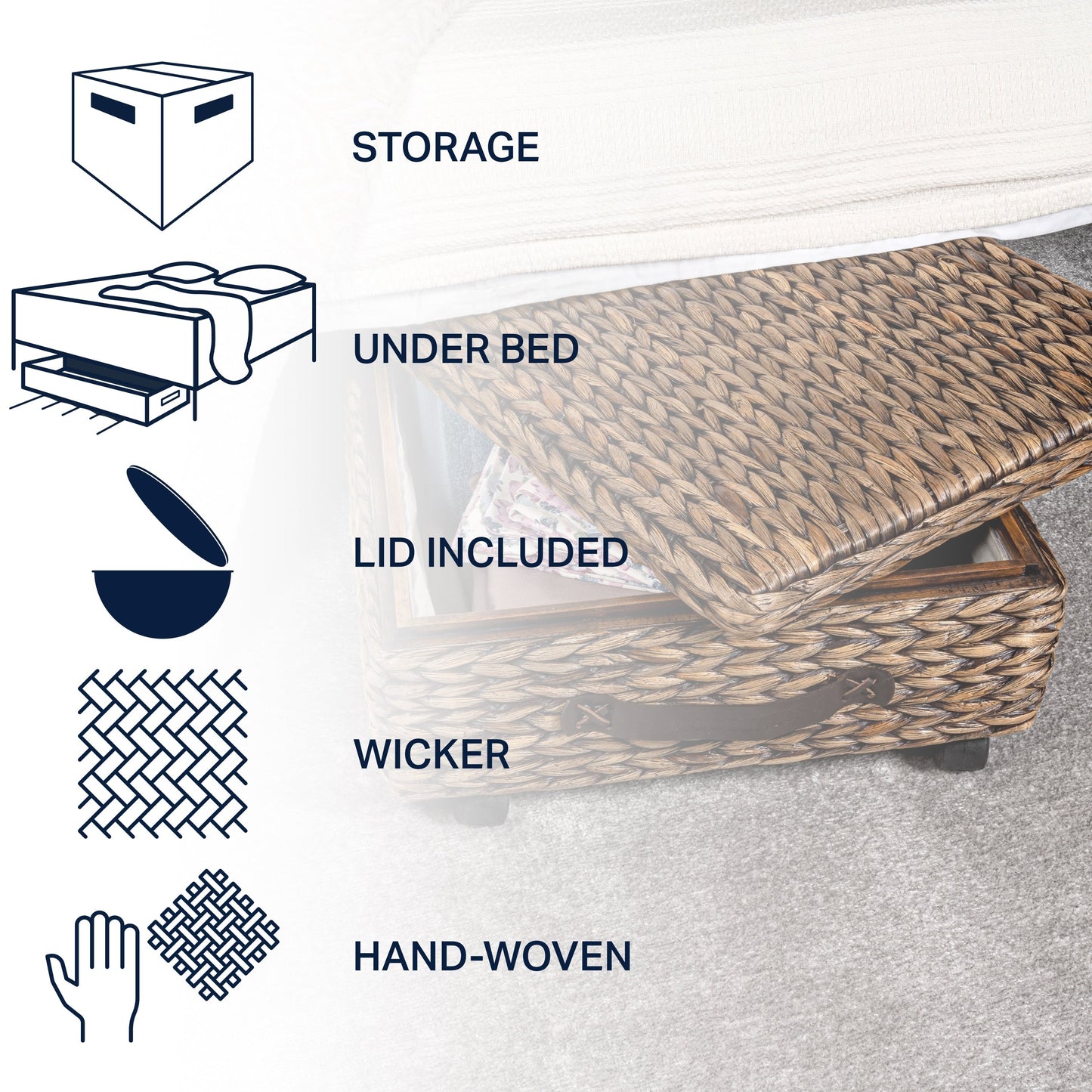 happimess Hyacinth/Wood Underbed Storage Bin with Wheels & Handles