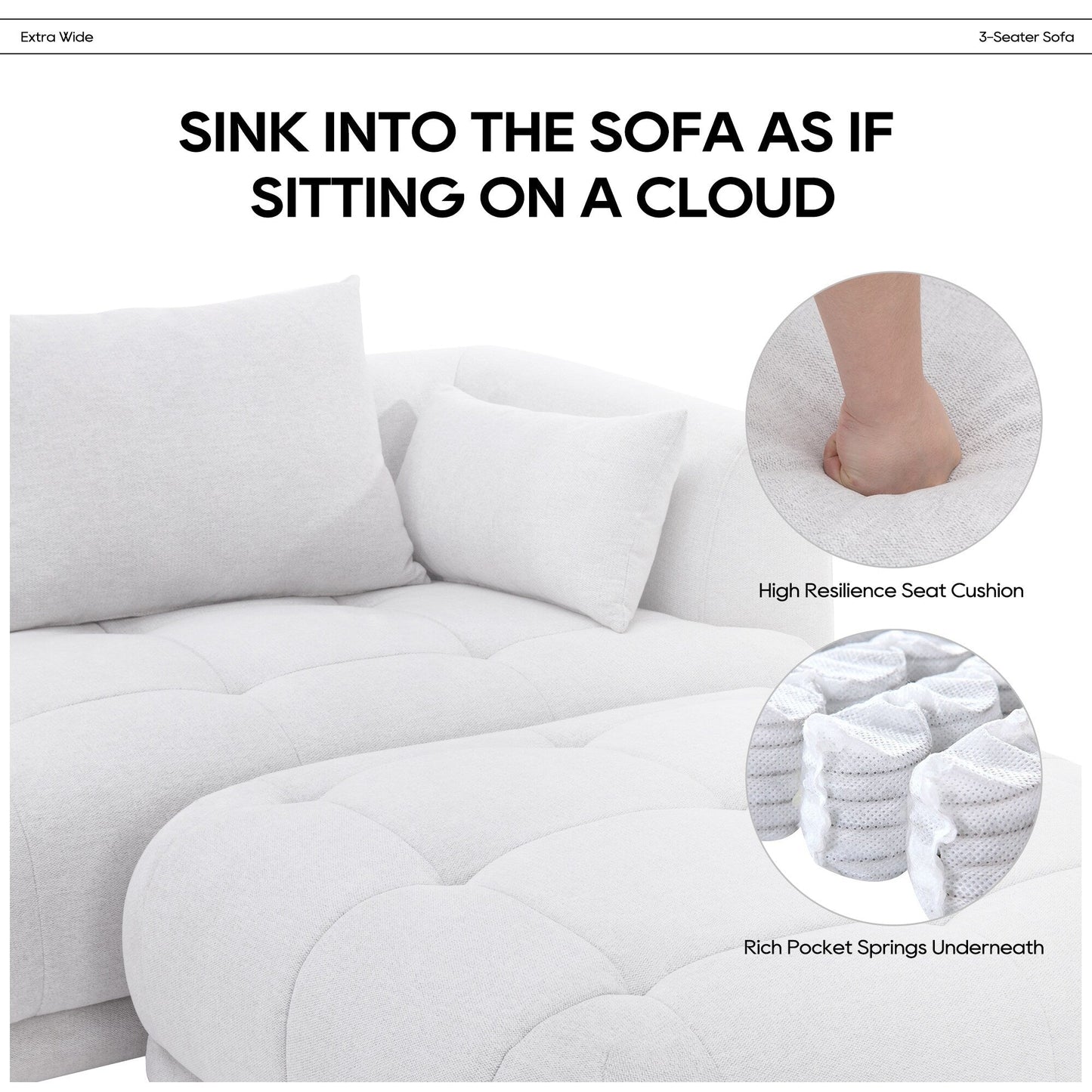 Cloud Modular Sofa Sectional 144 with Ottoman - Plush Chenille Fabric Living Room Couch