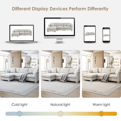 Cloud Sectional Sofa,L-Shaped Luxury Couch Set With 2 Free Pillows,4-Seat Chenille Indoor Furniture With Oversized Chaise