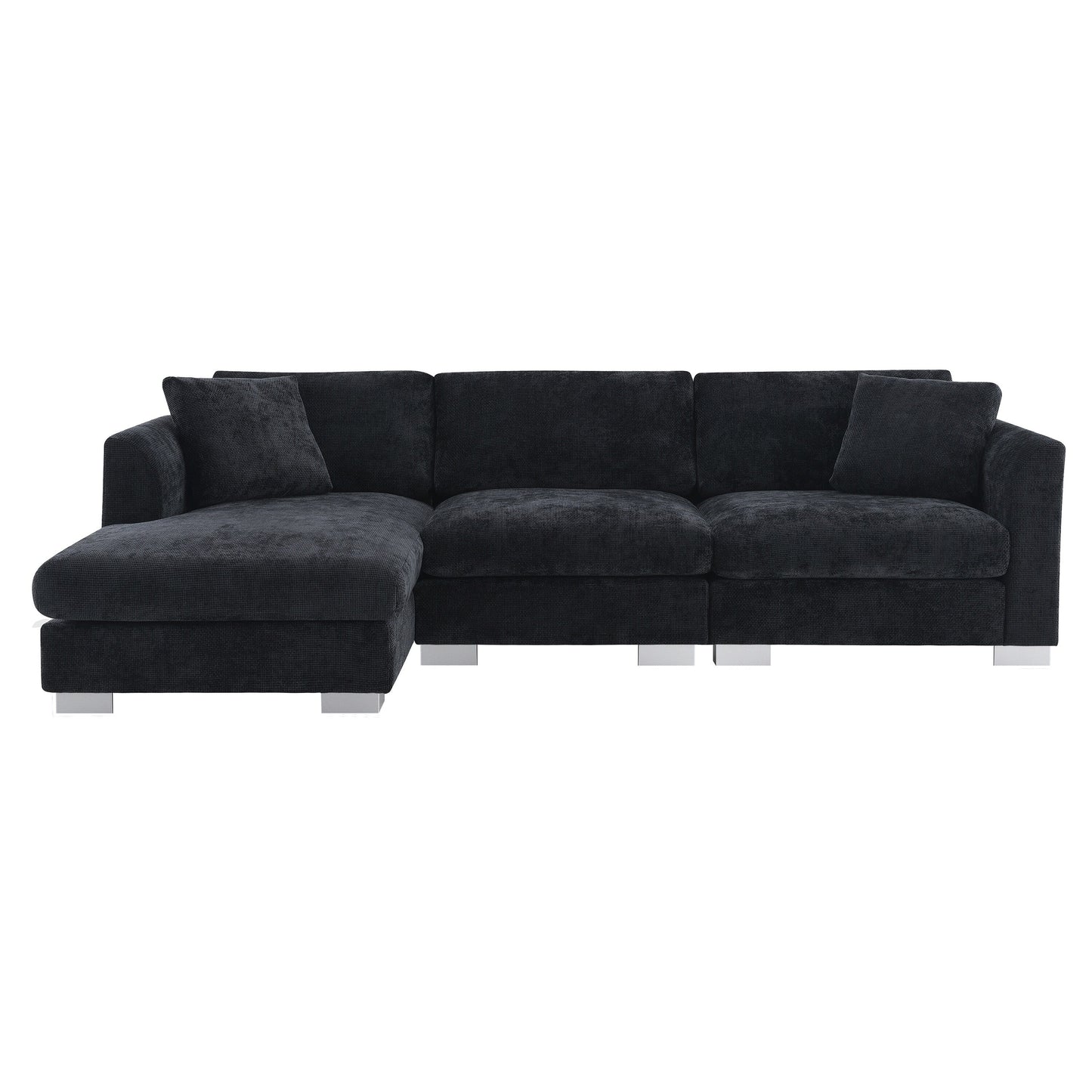 Cloud Sectional Sofa,L-Shaped Luxury Couch Set With 2 Free Pillows,4-Seat Chenille Indoor Furniture With Oversized Chaise