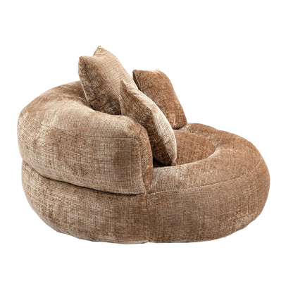 Coffee Oversized 42.52 Chenille Lazy Bean Bag Single Sofa with Three Pillows for Bedroom