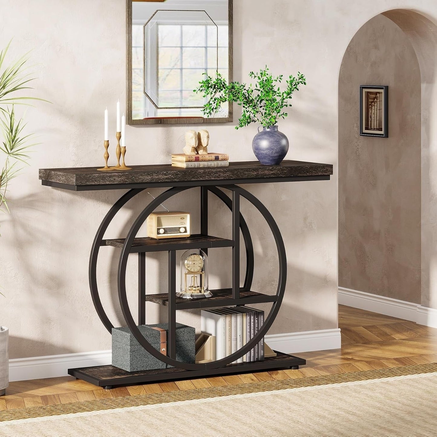 Console Table for Entryway, Industrial 4-Tier Sofa Table Behind Couch