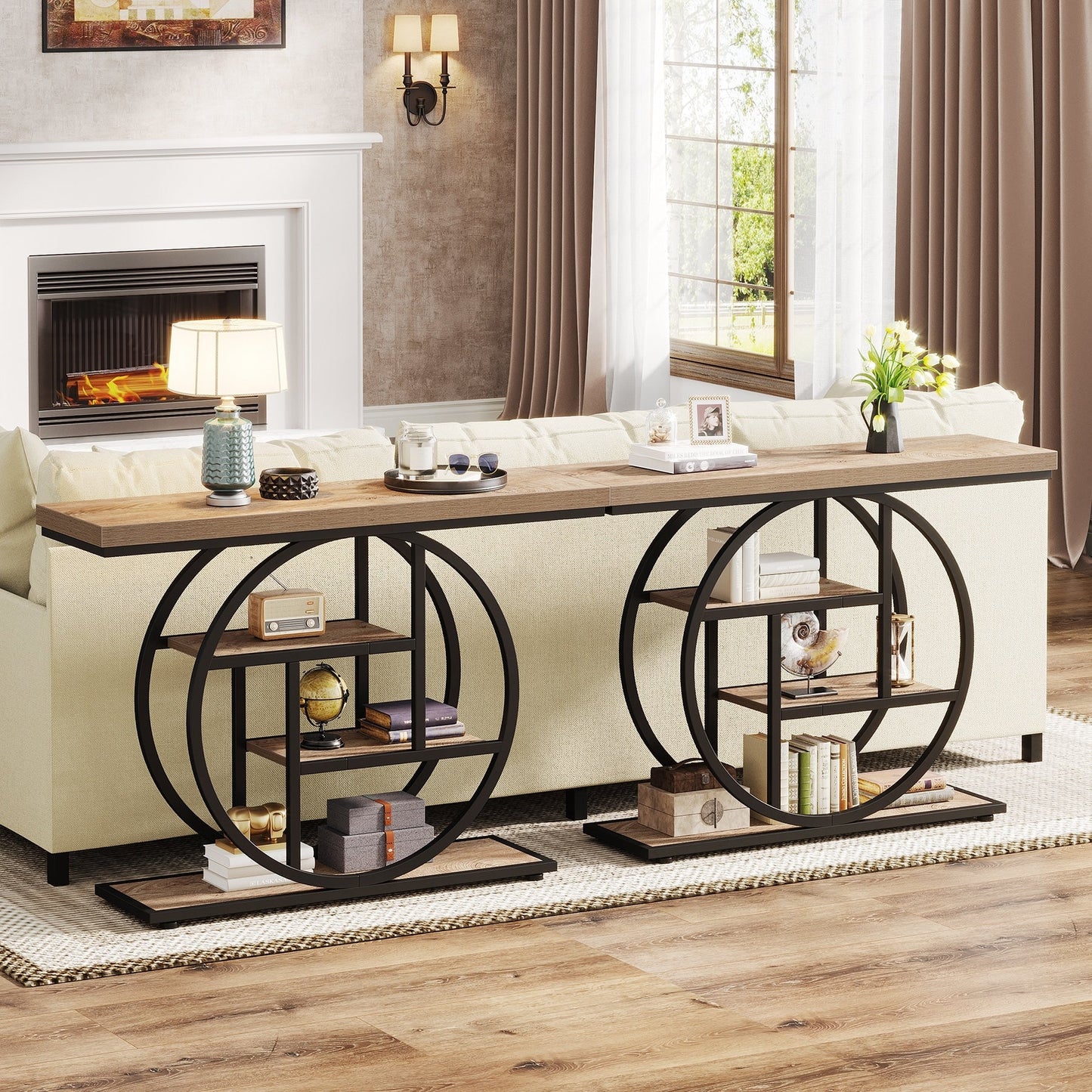 Console Table for Entryway, Industrial 4-Tier Sofa Table Behind Couch