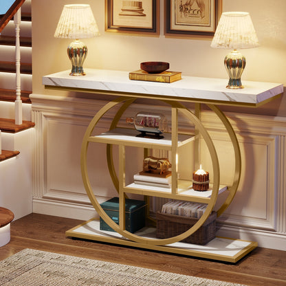 Console Table for Entryway, Industrial 4-Tier Sofa Table Behind Couch