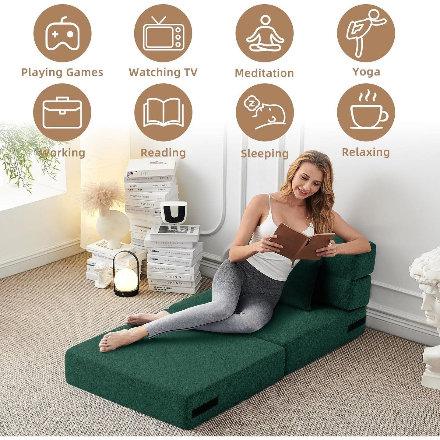 Convertible Folding Sofa Bed - Modern Linen Sleeper Chair with Pillow & Foldable Mattress for Living Room/Dorm/Guest