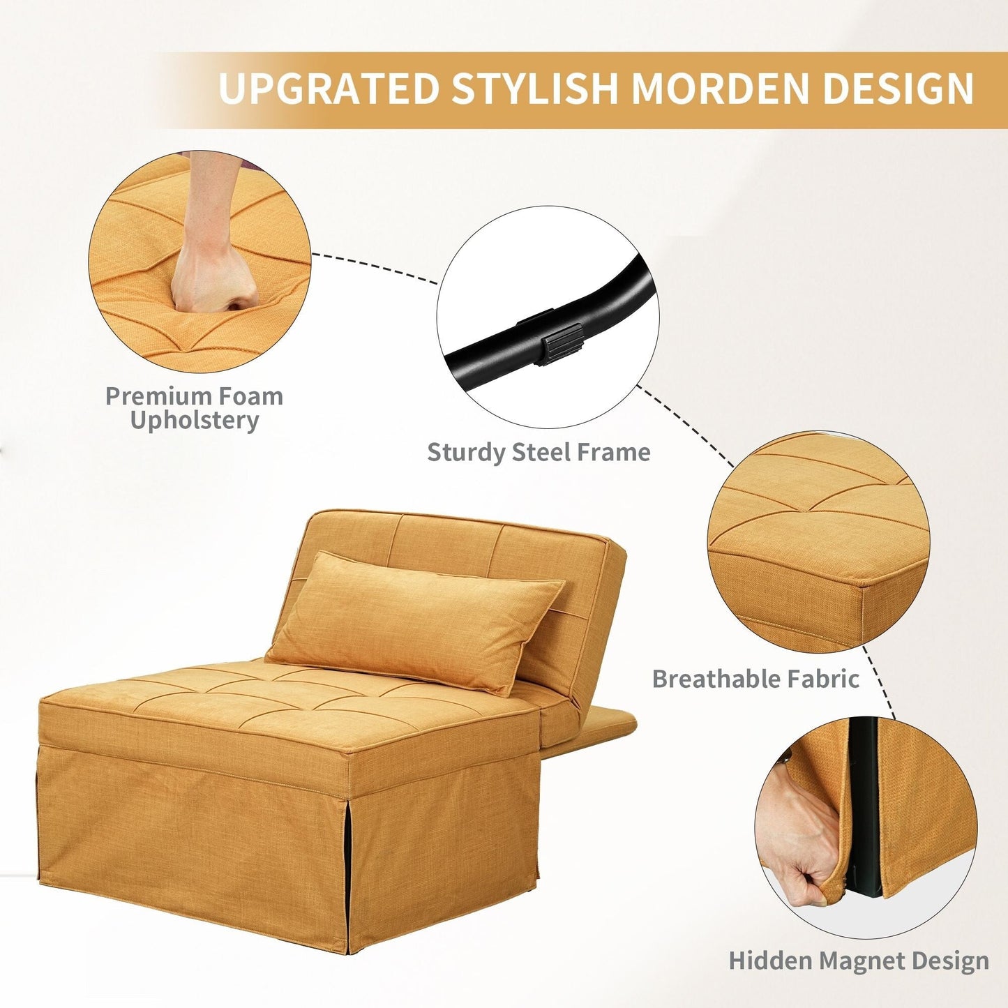 Convertible Sofa Bed Sleeper Sofa Chair Couch Folding Ottoman Recliner Chairs for Living Room