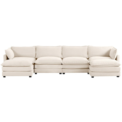 Corduroy Sectional Sofa with Removable Ottomans & Ultra-soft Cushions for Living Room & Bedroom