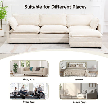 Corduroy Sectional Sofa with Removable Ottomans & Ultra-soft Cushions for Living Room & Bedroom