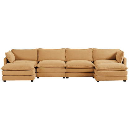 Corduroy Sectional Sofa with Removable Ottomans & Ultra-soft Cushions for Living Room & Bedroom