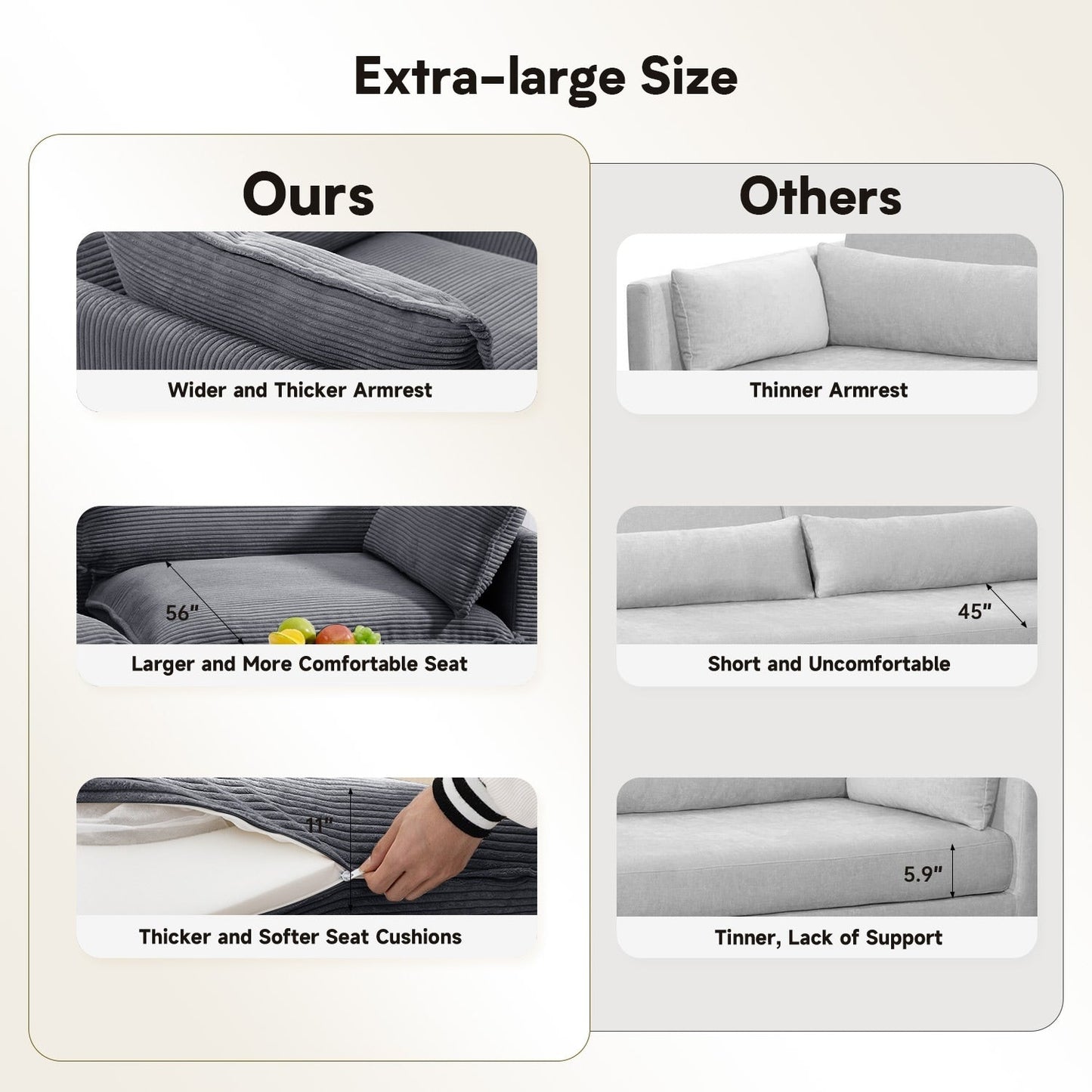 Corduroy Sectional Sofa with Removable Ottomans & Ultra-soft Cushions for Living Room & Bedroom