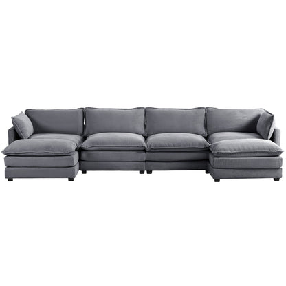 Corduroy Sectional Sofa with Removable Ottomans & Ultra-soft Cushions for Living Room & Bedroom