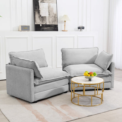 Corduroy Sectional Sofa with Removable Ottomans & Ultra-soft Cushions for Living Room & Bedroom