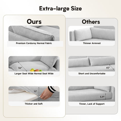 Corduroy Sectional Sofa with Removable Ottomans & Ultra-soft Cushions for Living Room & Bedroom