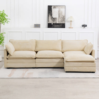 Corduroy Sectional Sofa with Removable Ottomans & Ultra-soft Cushions for Living Room & Bedroom