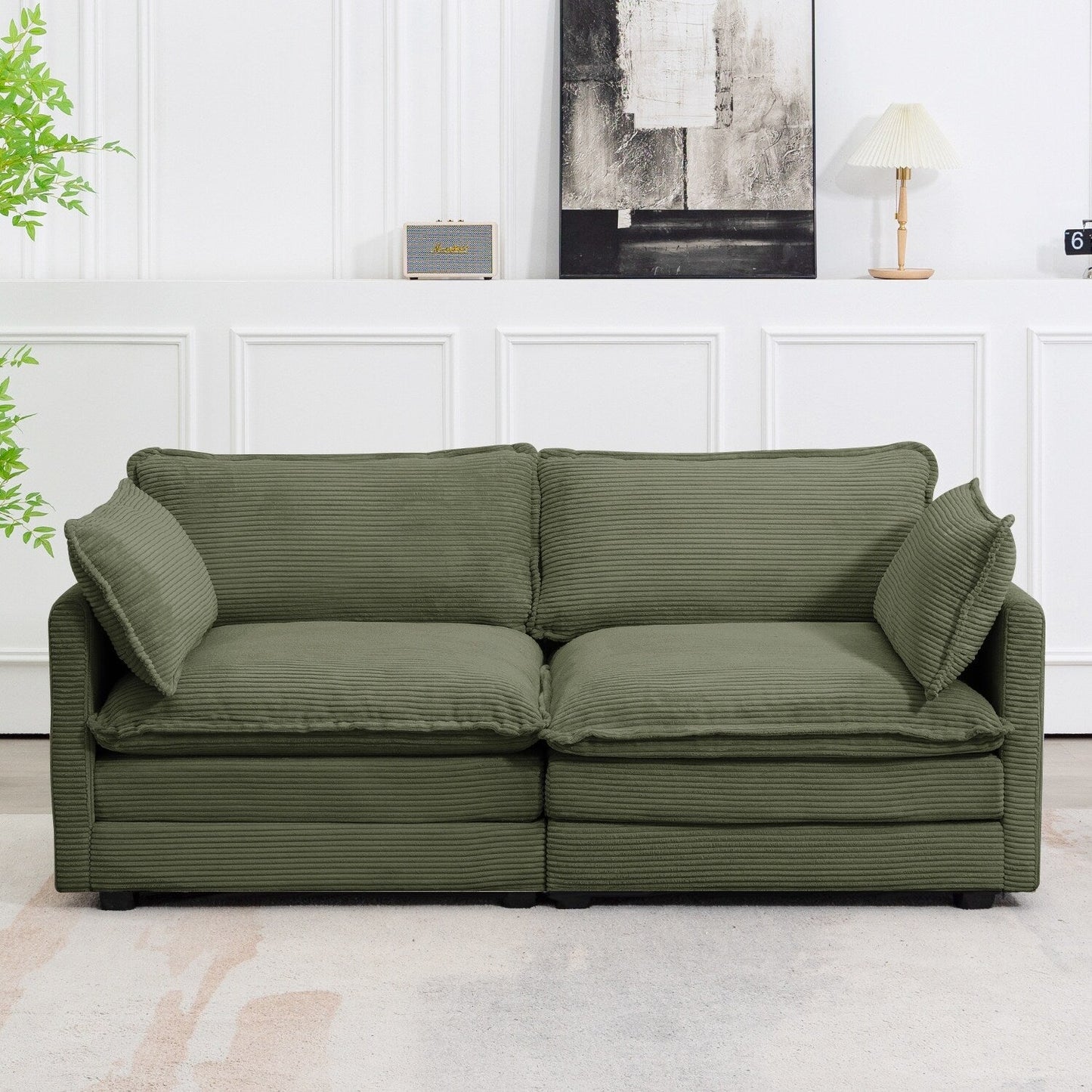 Corduroy Sectional Sofa with Removable Ottomans & Ultra-soft Cushions for Living Room & Bedroom