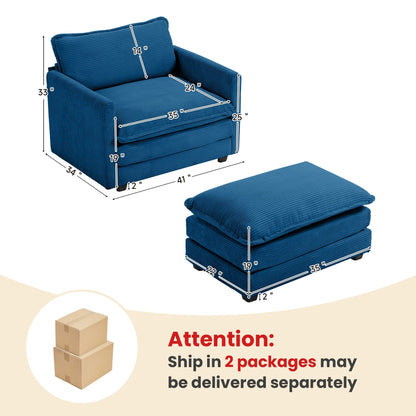 Corduroy Sectional Sofa with Removable Ottomans & Ultra-soft Cushions for Living Room & Bedroom