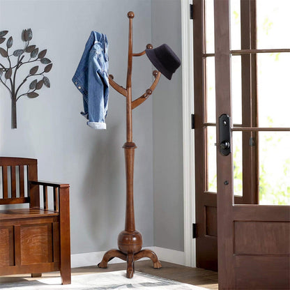Tree-branch Rubberwood Freestanding Coat Rack with 8 Hooks - 24.5W x 70.87H
