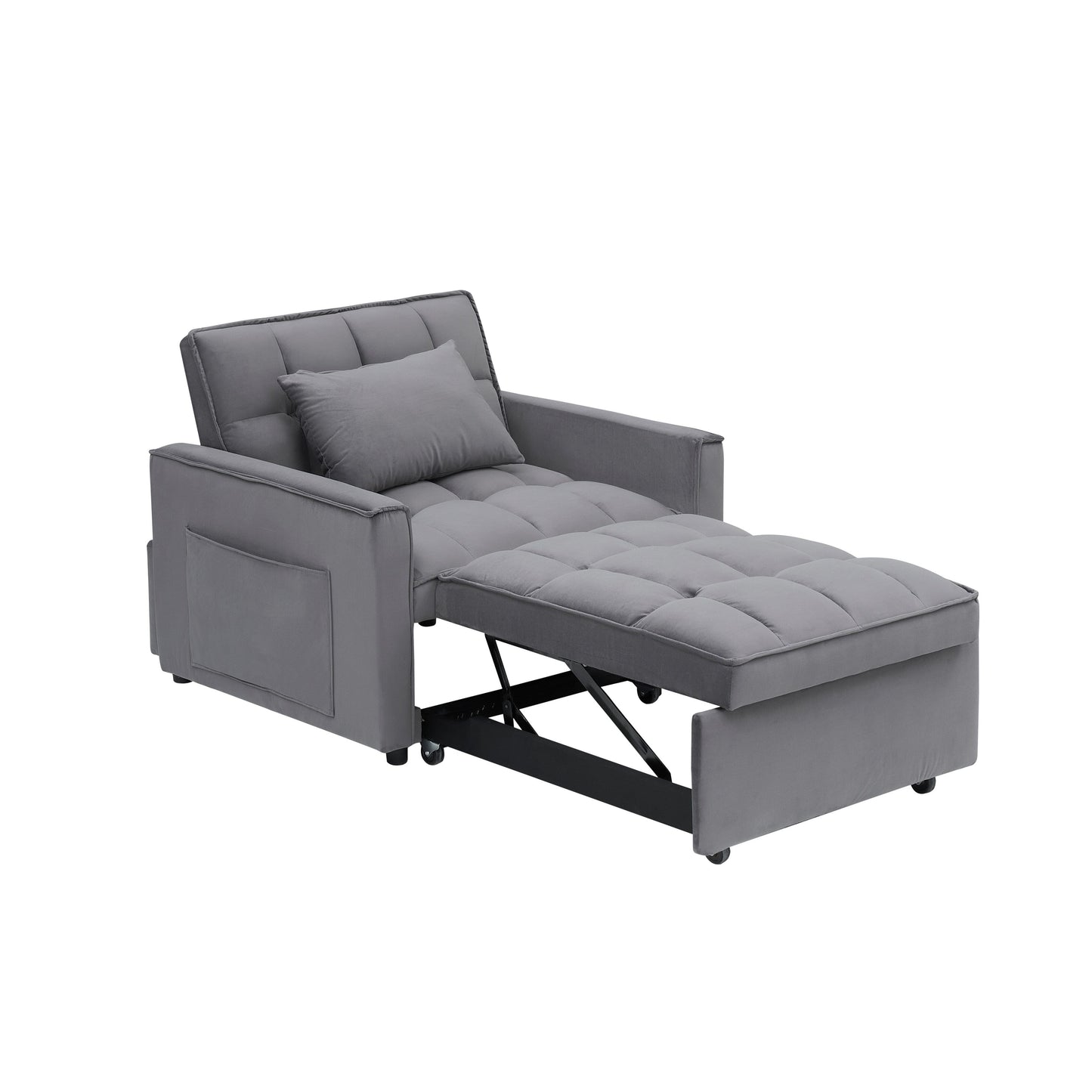 Dark Grey Modern 70.86 3 in 1 Single Convertible Sofa Bed with Adjustable Back and Moving Wheel for Living Room