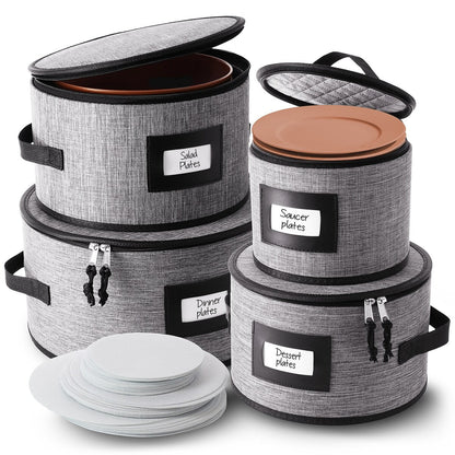 StorageBud Dinnerware Storage Containers - Stackable Holders for Plates, Cups, Flatware, Stemware, & Platter Sets