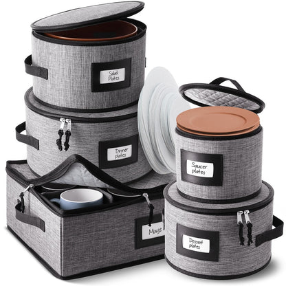 StorageBud Dinnerware Storage Containers - Stackable Holders for Plates, Cups, Flatware, Stemware, & Platter Sets