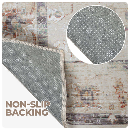 Superior Swan Floral Non-Slip Machine Washable Indoor Area Rug or Runner