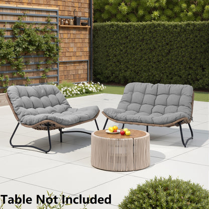 Double Papasan Chair Loveseat with Cushion, All-weather PE Rattan and Metal Frame for Indoor Outdoor