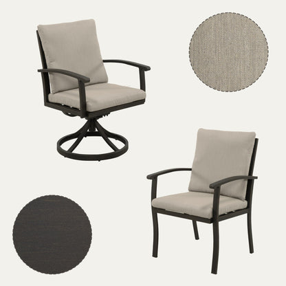 EGEIROS LIFE AluLux 9-Piece Aluminum Patio Dining Set with 2 Swivel Dining Chairs, 6 Dining Chairs and Washable Cushions