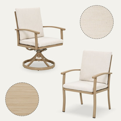 EGEIROS LIFE AluLux 9-Piece Aluminum Patio Dining Set with 2 Swivel Dining Chairs, 6 Dining Chairs and Washable Cushions