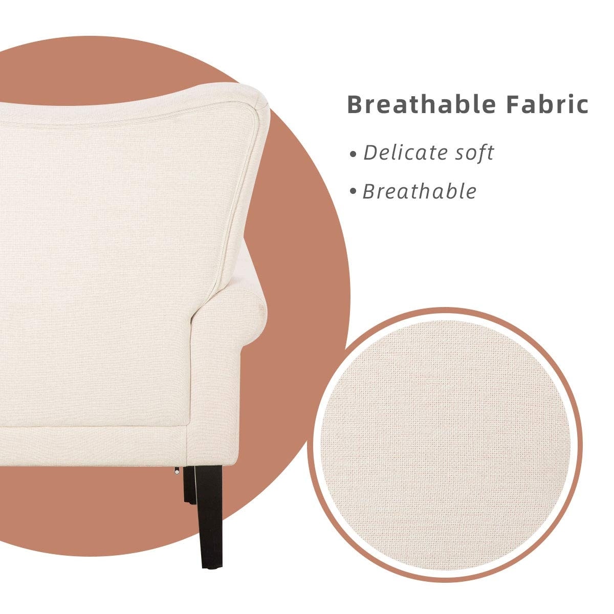 Erommy Modern Accent Chair, High Back Armchair, Upholstered Fabric Button Single Sofa with Wooden Legs for Living Room