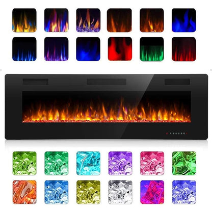 Modern Recessed Wall-mounted Multicolor LED Electric Fireplace, Ultra-thin and Low Noise
