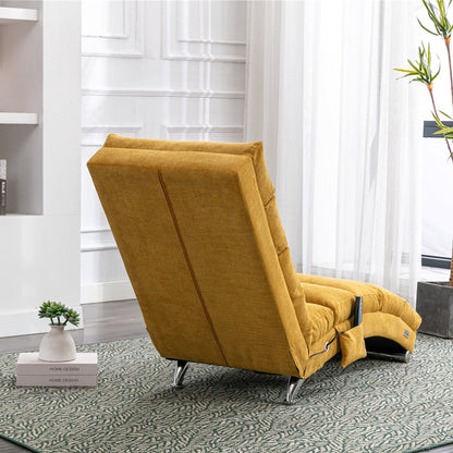 Ergonomic Linen Massage Chaise Lounge Chair Reclining Tufted Upholstered Sleeper with Remote and 5 Vibration Modes