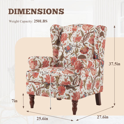 Erommy Modern Accent Chair, High Back Armchair, Upholstered Fabric Button Single Sofa with Wooden Legs for Living Room