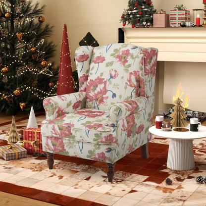 Erommy Modern Accent Chair, High Back Armchair, Upholstered Fabric Button Single Sofa with Wooden Legs for Living Room