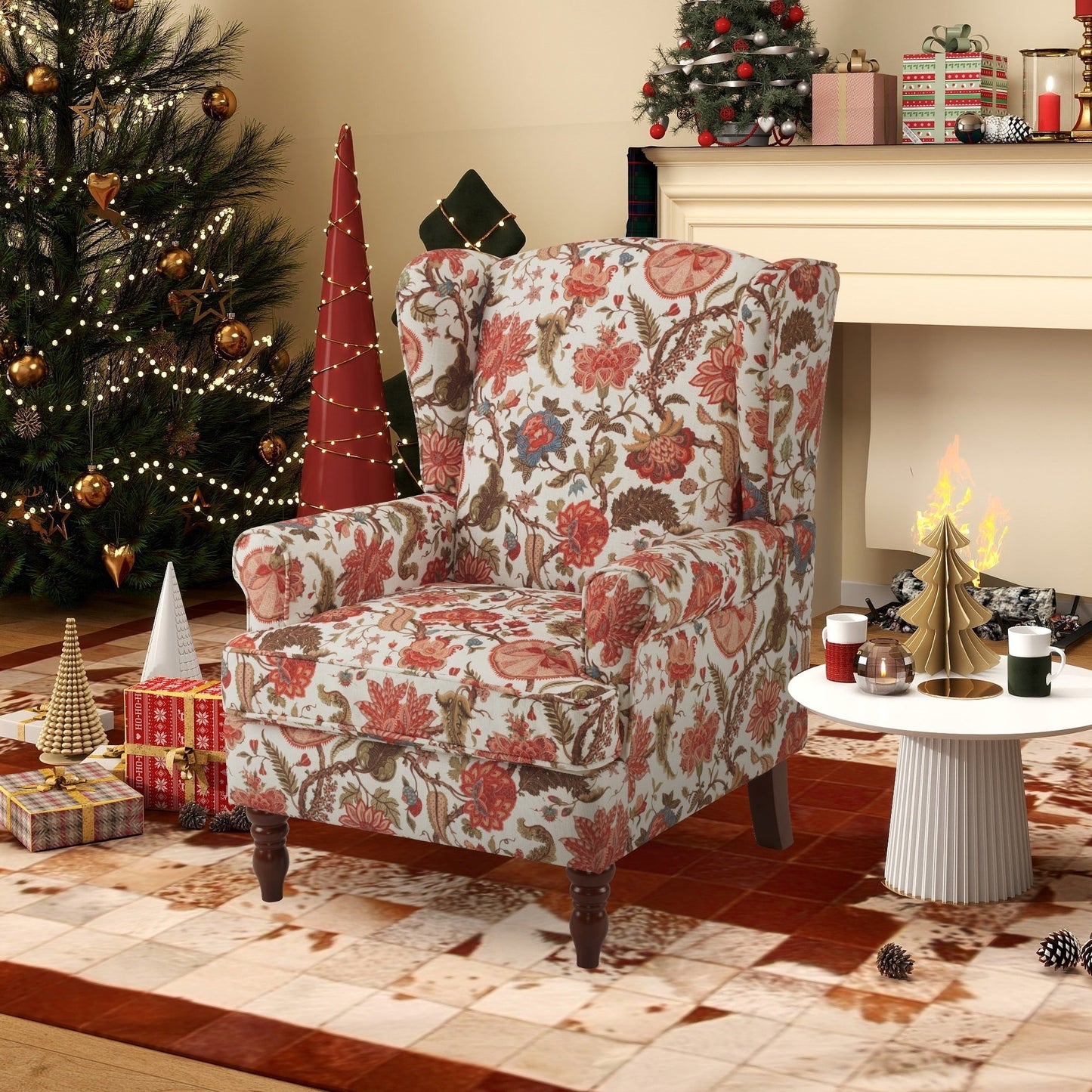 Erommy Modern Accent Chair, High Back Armchair, Upholstered Fabric Button Single Sofa with Wooden Legs for Living Room