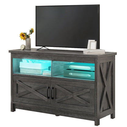 Farmhouse TV Stand for up to 65 TV with Doors and Open Shelves Media Console Power Outlet