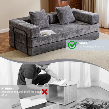 Floor Sofa Bed Convertible with Pillow Back Chenille Fabric for Living Room Bedroom