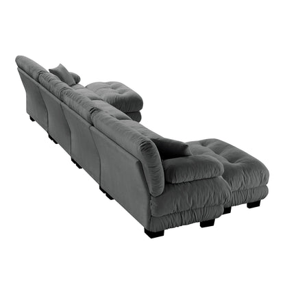 Free Combination Modular Chenille 4-Seater Sectional Sofa with 2 Ottomans and Pillow for Living Room