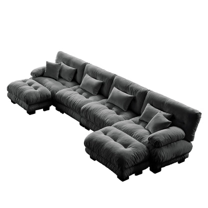 Free Combination Modular Chenille 4-Seater Sectional Sofa with 2 Ottomans and Pillow for Living Room