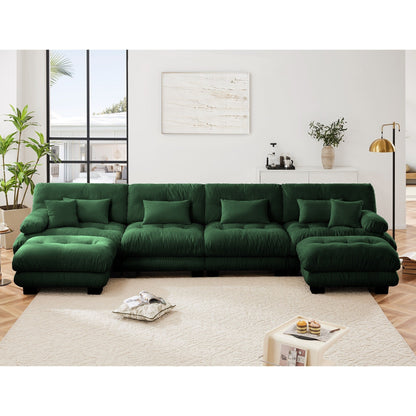 Free Combination Modular Chenille 4-Seater Sectional Sofa with 2 Ottomans and Pillow for Living Room