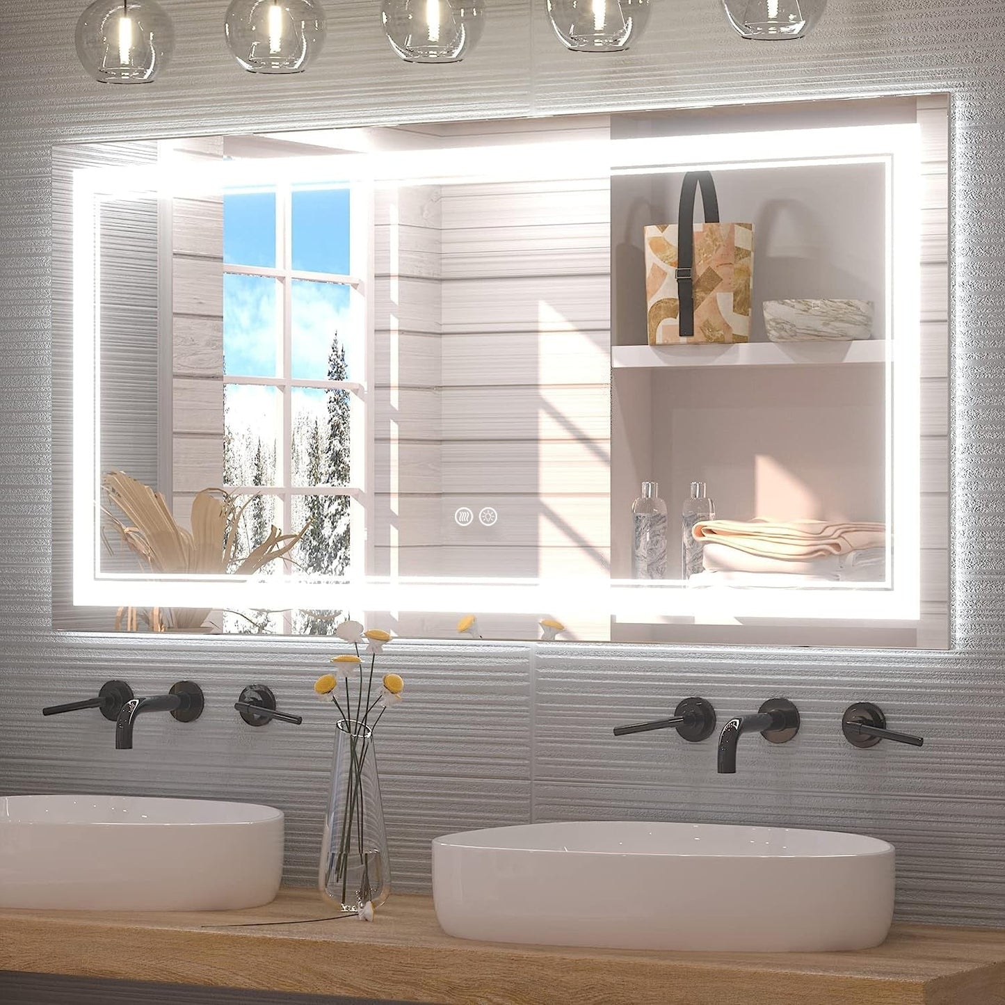 Full Size Front & Back LED Lighted Anti-fog Tempered Glass Wall Bathroom Vanity Mirror