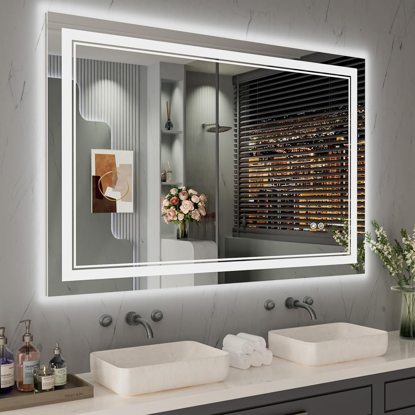 Full Size Front & Back LED Lighted Anti-fog Tempered Glass Wall Bathroom Vanity Mirror