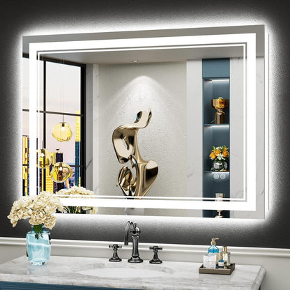 Full Size Front & Back LED Lighted Anti-fog Tempered Glass Wall Bathroom Vanity Mirror