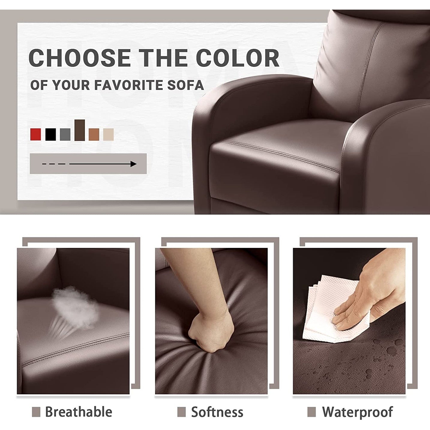 Furniwell PU Leather Sofa Recliner with Padded Seat and Backrest.