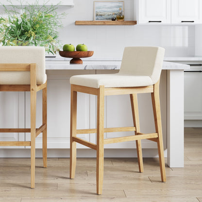 Gracie Modern Bar Stool, Boucle Upholstered Chair and Brushed Wooden Legs