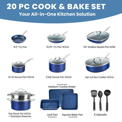 Granitestone Blue 20 Pc Nonstick Cookware Set
